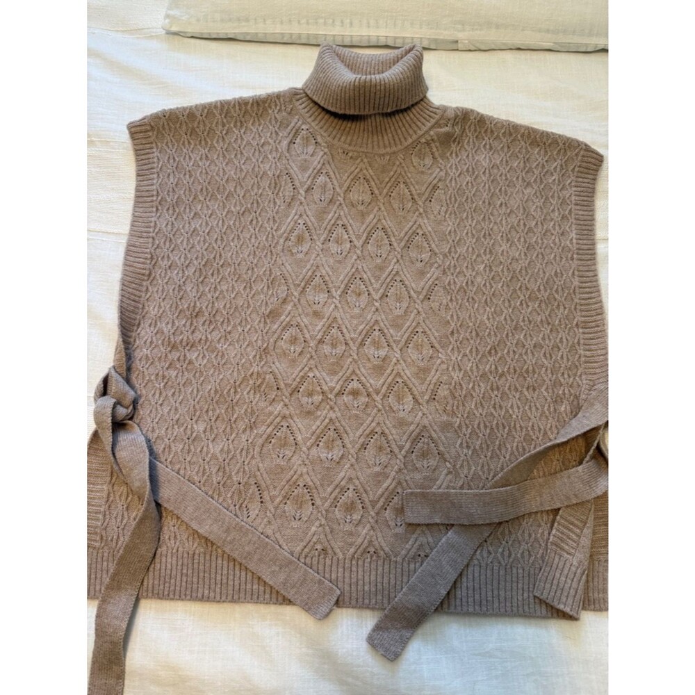 Coco + Carmen Taupe Cable-Knit Turtleneck Poncho